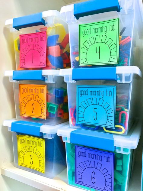 A 1st Grade Morning Work Alternative Morning Tub Storage Ideas, Morning Tub Ideas Kindergarten, Soft Starts In The Classroom Kindergarten, Soft Starts In The Classroom 1st Grade, Stem Bin Storage Ideas, Preschool Morning Bins, Morning Choice Activities, Morning Bins Kindergarten, 1st Grade Morning Work