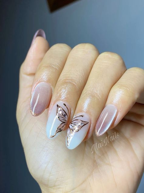 Nail Art Inspo Simple, Butterfly Nails, Square Nail, Square Nail Designs, Butterfly Nail Art, Casual Nails, Pretty Gel Nails, Butterfly Nail, Types Of Nails