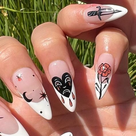 Personalized Nail Art • Est. 2 0 1 0 on Instagram: "This time last year🙂‍↕️🖤 ••• ✨Self Scheduling Button / Policies in my bio • Open&Booked thru August 2024✨ ••• Set inspo from @kalifornails  Art from @daphnasebbane  ••• #handjobsbyallison #nails #nail #nailart #mani #gel #gelnails #handpaintednails #ocnails #ocnailtech" Book Inspired Nails, Bookish Nails, Book Nails, Celebrity Nails, Open Book, Gel Nail Art, Rhinestone Nails, Nails Nail, Gel Nail