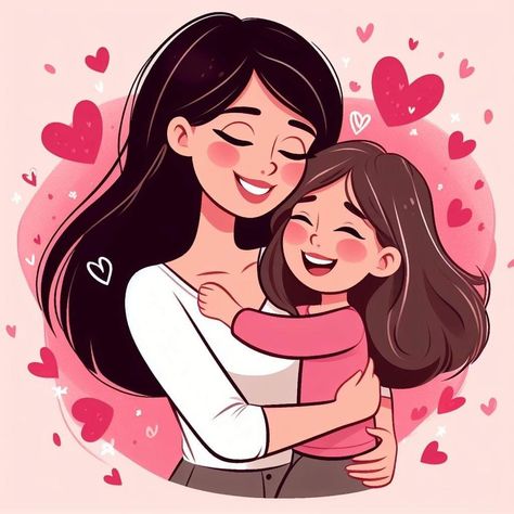 Mother And Daughter Stickers, Mom And Two Daughters Drawing, Mom And Daughter Illustration, Mother Daughter Drawing, Mother And Daughter Drawing, Mummy Birthday, Birthday Wishes For Lover, Infinite Painter, Mothers Day Drawings