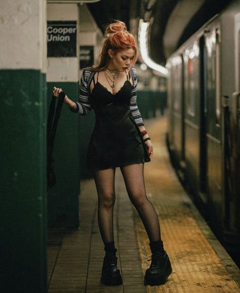 Grunge Stockings Outfit, Ska Style, Luanna Perez, Grunge Outfit, 2022 Style, Rocker Style, Alt Fashion, Marauders Era, Stunning Photography