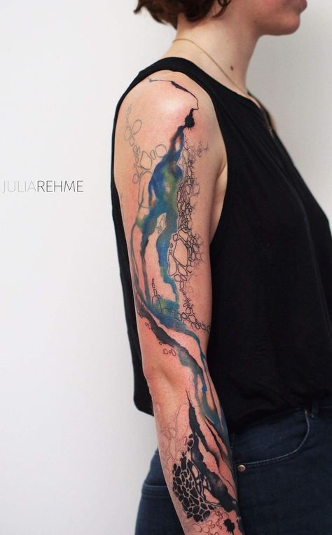 Ocean Tattoos Sleeve, Ocean Tattoos Sleeve For Women, Flash Art Tattoos, Ocean Sleeve Tattoos, Back Of Leg Tattoos, Ocean Tattoo, Different Drawing Styles, Abstract Tattoo Designs, Abstracted Art