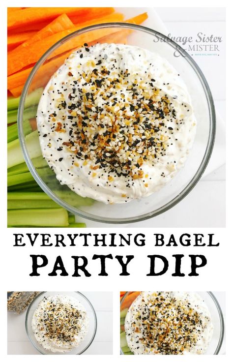 Bagel Party, Bagel Dip, Easy Dip, Bagel Chips, Party Dip, Bagel Recipe, Party Dips, Buffalo Chicken Dip, Everything Bagel