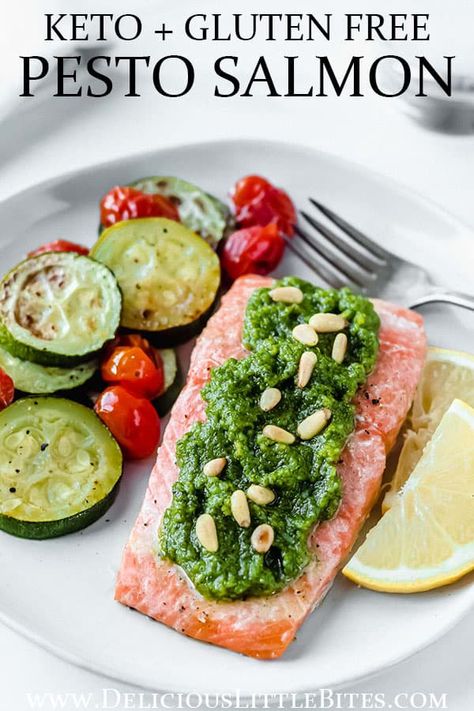 Low Carb Seafood, Gluten Free Pesto, Keto And Gluten Free, Best Salmon, Pesto Salmon, Best Seafood Recipes, Easy Healthy Meal, Keto Breakfast Recipes, Baked Salmon Recipes