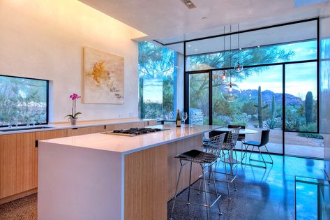 Modern Desert Home, Mountain Kitchen, Spacious Office, Cedar Walls, Steven Holl, Modern Desert, Camelback Mountain, Desert Homes, Paradise Valley