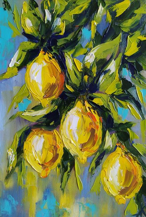 Lemon Oil Painting, Painting Lemons, Nature Oil Painting, Oil Painting Palette, Bd Art, Lemon Painting, Oil Painting Nature, Painting Palette, Umbrella Art