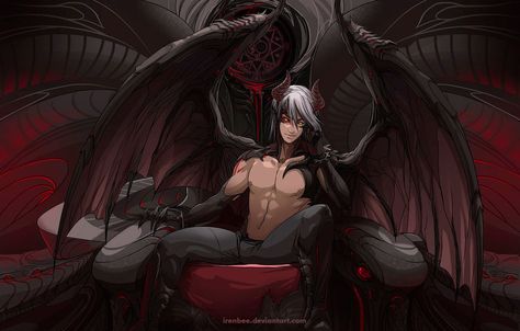 ( credit to: T.A.O. : Demon by IrenBee on DeviantArt ) ( open rp ) * i sit on the throne board and i summon my soldier * im going out for a bit, watch this place for me * i left and went to the human world, and you cought my eye and j smirk * well, its rare to find such a beauty still a virgin~ Incubus Demon, Sifi Art, Dark Wonderland, Leather Wings, Winged People, Demon Wings, Male Anime, Chara Design, Ange Demon