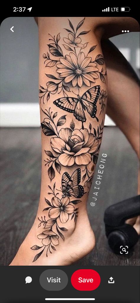 Floral Lower Leg Tattoos For Women, Inside Calf Tattoo Women, Woman’s Calf Tattoo, Side Calf Tattoos For Women Calves, Side Of Calf Tattoos For Women, Lower Leg Tattoos Women Calves, Floral Leg Tattoos For Women, Whole Leg Tattoo, Long Tattoos