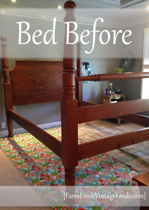 Cherry Bed Makeover, Cannonball Bed Makeover, Wooden Bed Frame Makeover, Painted King Size Bed, Antique Bed Makeover, Vintage King Bed, Vintage Queen Bed, Painted Bed Ideas, Rice Bed Makeover