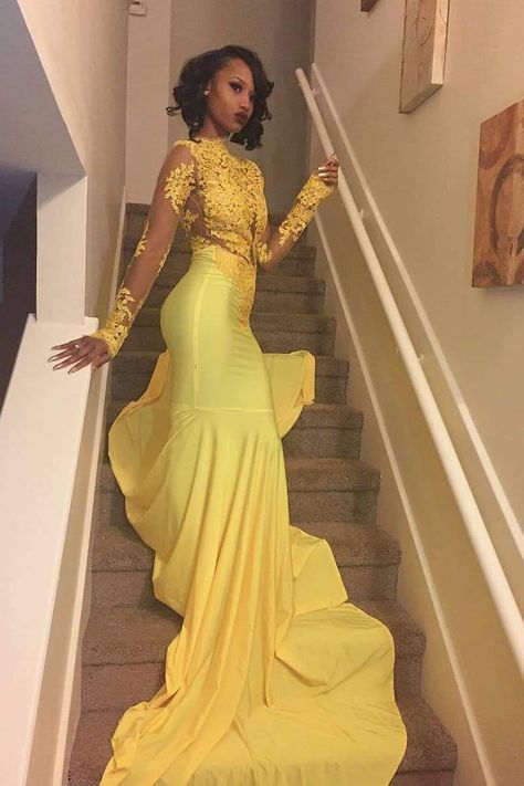 Yellow Lace Top, Yellow Prom Dress, Yellow Prom, Dress Display, Long Sleeve Prom, Lace Prom Dress, Long Prom Dresses, Custom Size Dresses, Ball Gowns Prom