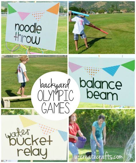 DIY Backyard Olympic Games Backyard Olympic Games, Backyard Olympics, Vbs Olympics, Preschool Olympics, Olympic Games For Kids, Olympic Idea, Kids Olympics, Olympic Crafts, Olympics Activities