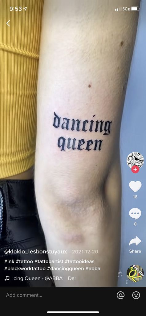 Dancing Queen Tattoo, Abba The Visitors, Abba Tattoo, Queen Tattoo, Dancing Queen, Blackwork Tattoo, The Visitors, Abba, I Tattoo