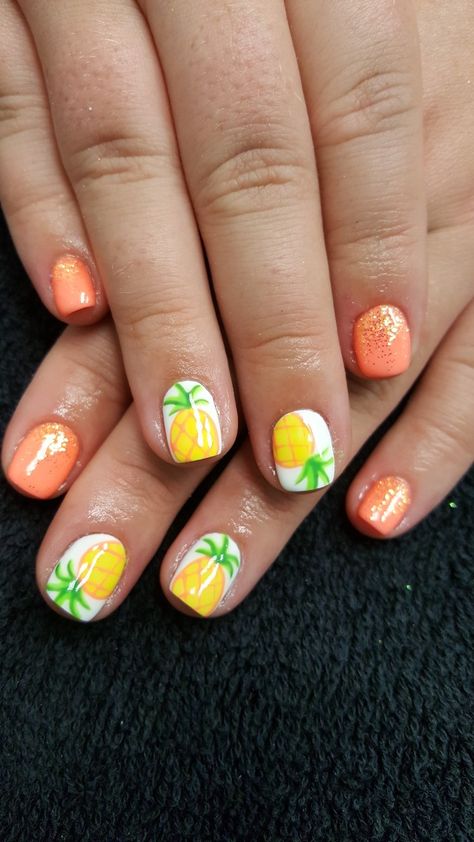 Pineapple Nail Designs, Luau Nails Designs, Pineapple Nails Design, Pineapple Nail Design, Pineapple Nail Art, Hawaii Nails, Pineapple Nails, Fruit Nails, Fruit Nail