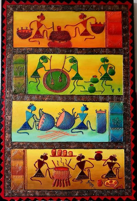 Pillar Painting, Diy Mural Painting, Bird Silhouette Art, Mirror Canvas Art, Worli Painting, Warli Painting, Abstract Art Projects, Mural Art Design, Diy Mural