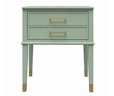 CosmoLiving Westerleigh Pale Green End Table | Big Lots Green Nightstand, Green Nightstands, Black Accent Table, Gold Drawer Pulls, End Tables With Drawers, Cosmoliving By Cosmopolitan, 2 Drawer Nightstand, Vintage Glam, Drawer Nightstand