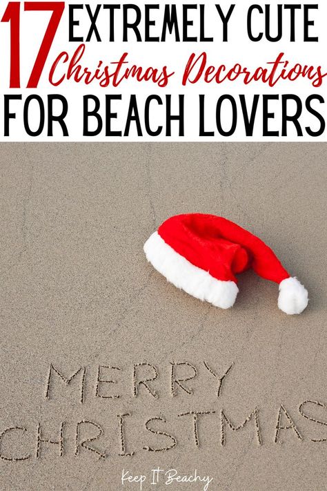 OMG. As a beach lover, I have never seen a better selection of beach Christmas decorations! #beachchristmasdecorations #coastalchristmasdecor #beachchristmastree Beach Santa Decorations, Beachy Christmas Aesthetic, Coastal Xmas Decor, Christmas Ocean Theme, Beach Christmas Decor Ideas, Beach Christmas Ideas, Beachy Christmas Decor Diy, Coastal Christmas Decor Ideas, Beach Theme Christmas Decorations