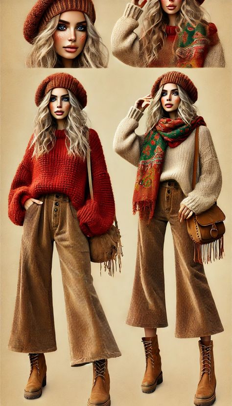 Autumn Boho Outfits, Winter Hippie Outfits Boho, Hippie Fashion Aesthetic, Winter Hippie Outfits, Cottage Outfit, Boho Winter Outfits, 4 Sisters, Trendy Christmas Outfits, Boho Winter