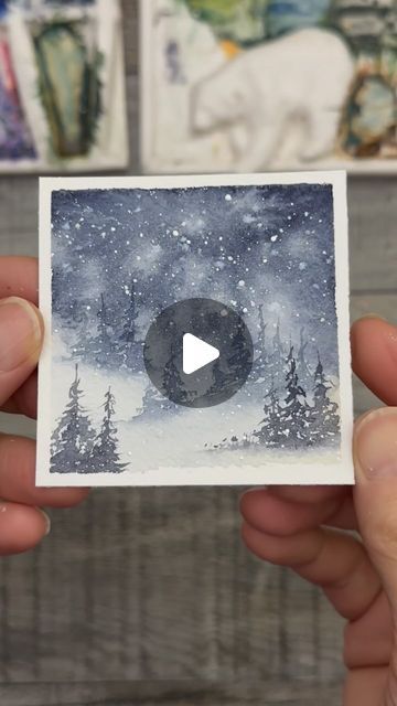 Winter Landscape Watercolor Painting, Watercolor Winter Landscape Tutorial, Diy Winter Painting, Watercolor Christmas Cards Ideas Simple Tutorial, How To Paint Snow, Winter Watercolor Cards, Watercolor Xmas Cards, Winter Watercolor Simple, Watercolor Christmas Cards Ideas