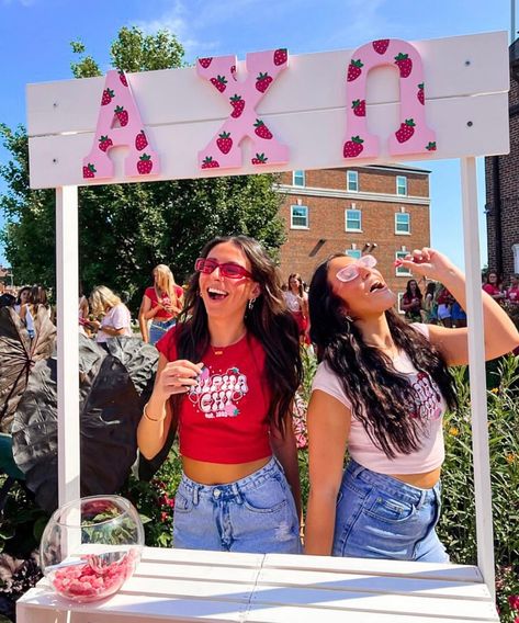 Strawberry Bid Day Theme, Freshly Picked Bid Day, Cherry Bid Day Theme, Sorority Activities, Sorority Themes, Sorority Banner, Recruitment Themes, Prom Eye Makeup, Bid Day Shirts