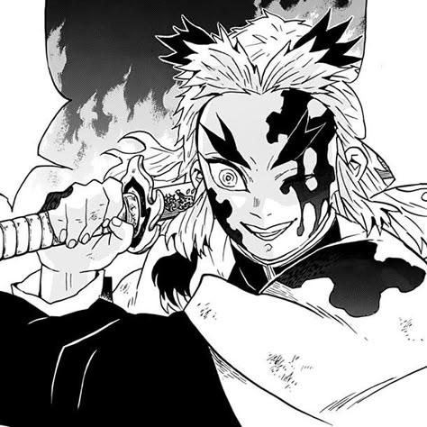 Rengoku Black And White, Rengoku Manga Icon, Flame Hashira, Demon Slayer Pfp, Damon Slayer, Demon Slayer Manga, Naruto Tattoo, Rengoku Kyojuro, Manga Wall