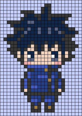 Giyu Pixel Art, Anime Bead Patterns, Jujutsu Kaisen Pixel Art Grid, Megumi Pixel Art, Jujutsu Kaisen Alpha Pattern, Jjk Alpha Pattern, Jjk Pixel Art Grid, Jjk Perler Beads, Jjk Pixel Art