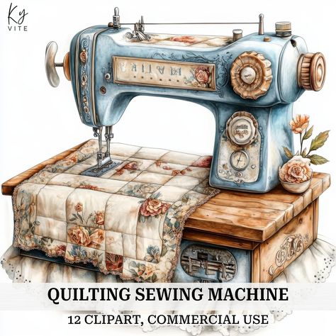 12 Seamstress Clipart, Quilting Sewing Machine, Printable Watercolor Clipart, Card Making, Paper Craft, High Quality, Digital Download Sewing Images Clip Art, Sewing Clipart Vintage, Sewing Drawing, Sewing Machine Watercolor, Sewing Machine Png, Vintage Singer Sewing Machine Ads, Vintage Singer, Vintage Sewing Machine, Making Paper