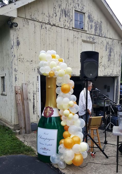 Champagne Bottle Balloon Garland, Champagne Bottle Balloon Decoration, Champagne Bottle Balloons, Champagne Bottle Balloon Arch, Nye 2023, Cheers Bar, 21st Ideas, Champagne Balloons, Pop The Champagne