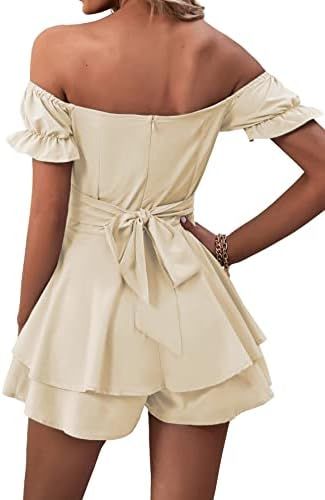 Amazon.com: LYANER Women's Off Shoulder Wrap Tie Up Back Ruffle Short Sleeve Romper Short Jumpsuit : Clothing, Shoes & Jewelry Shoulder Wrap, Short Sleeve Romper, Ruffle Shorts, Sleeved Romper, Short Jumpsuit, Spring Dress, Short Rompers, Shoes Jewelry, Off The Shoulder