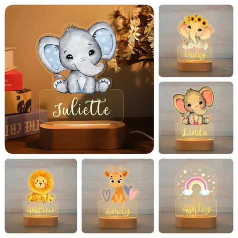 Personalize your child's night light with their name, ensuring a unique and special touch with Custom Baby Name Night Light, Acrylic Baby Nursery Night Light 🥰🥹 🎁Crafted from durable acrylic and wood, this night light offers a blend of elegance and longevity. 🎁:Equipped with a USB DC5V power source, this night light is energy-efficient and eco-friendly. 🎁The soft white LED light creates a serene ambiance, perfect for bedtime relaxation. 🎁Ideal for any room, this night light doubles as a ... Animal Night Light, Acrylic Lamp, Photo Keyrings, Light Board, Kids Night, Night Light Kids, Acrylic Designs, Kid Spaces, Led Night Light