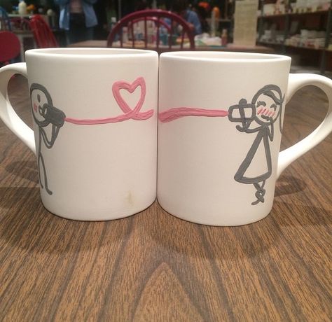 Pottery Painting Best Friends, Couple Mugs Aesthetic, Couples Pottery Ideas, Love Pottery Painting Ideas, Pottery Painting With Boyfriend, Couple Pottery Ideas, Pottery Painting Date Ideas, Matching Mugs Aesthetic, Color Me Mine Couple Ideas