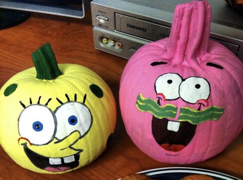 Spongebob And Patrick Pumpkin Painting, Patrick Pumpkin Painting, Patrick Pumpkin, Spongebob Pumpkin Carving, Pumpkin Ideas Creative, Spongebob Pumpkin, Patrick Starfish, Cute Painted Pumpkin Ideas, Pumpkin Inspo