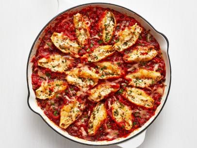 Stuffed Shells Bolognese Recipe | Food Network Kitchen | Food Network Skillet Stuffed Shells, Bolognese Stuffed Shells, Italian Night, Bolognese Recipe, Emeril Lagasse, Skillet Recipes, Stuffed Shells Recipe, Fall Dishes, Food Network Magazine