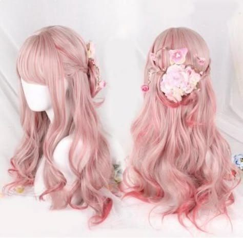 Cute Sakura Pastel Pink Curly Wig on Storenvy Kawaii Wigs, Pelo Anime, Cosplay Hair, Kawaii Hairstyles, Pink Wig, Beautiful Wigs, Anime Hair, Curly Wigs, Wigs With Bangs