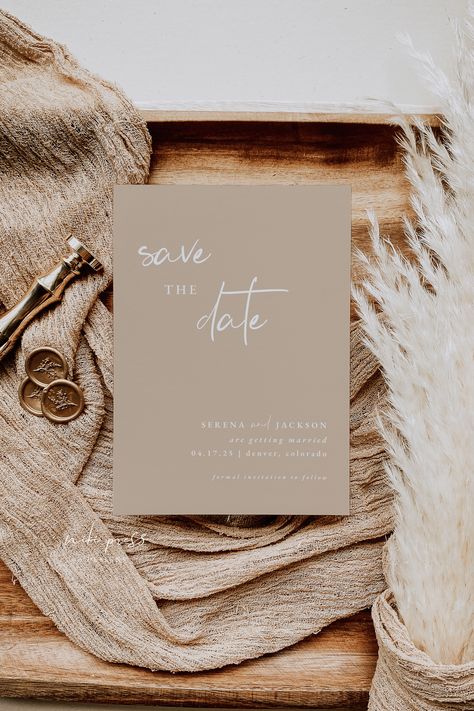 Boho Beige Save the Date Template | Minimalist Save the Date | Neutral Save the Date | Modern Save the Date | Simple Save the Date | Niki Press Designs Save The Date Ideas Neutral, Simple Save The Date Ideas Classy, Beige Save The Date, Save The Date Boho Wedding, Neutral Save The Dates, Boho Save The Date Ideas, Simple Save The Date Ideas, Boho Save The Dates, Misty Wedding