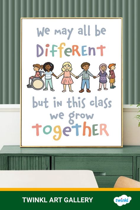 How can we encourage children to consider different cultures, beliefs and values? How can we inspire and motivate them to work together, despite their differences? This We May All Be Different but in This Class We Grow Together Pastel Colours Inspirational Poster is a great way to explain what diversity means to younger children and how they can use their differences to their advantage. Ask the children to consider how they can celebrate the differences with this lovely pastel coloured poster. We Grow Together, Diversity Poster, Children's Rights, Different Cultures, Inspirational Posters, Original Wall Art, Education Poster, Pastel Colours, Grow Together