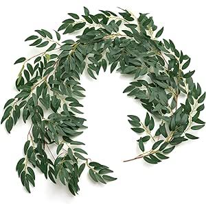 Ling's Moment Italian Ruscus Greenery, 5.9ft Artificial Silk Real Touch Willow Leaf Garland, Fake Wispy Rustic Vine Stem Swag for Table Centerpieces Wedding Arch Decor, Dark Green Italian Ruscus Greenery, Ruscus Greenery, Willow Garland, Wedding Arch Decor, Table Centerpieces Wedding, Italian Ruscus, Willow Wreath, Arch Decor, Willow Leaf