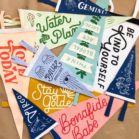 The Art of Encouragement: Meet Positive Pennants Pennants Diy, Diy Lounge, Flag Diy, Fun Mail, Pennant Flags, Felt Banner, Felt Pennants, Pennant Flag, Mutual Respect