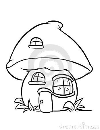 Mushroom Home Drawing, Mushroom House Sketch, Mushroom House Drawing, Embroidery Towels, Village Drawing, House Cartoon, House Colouring Pages, Easy Doodle, House Sketch