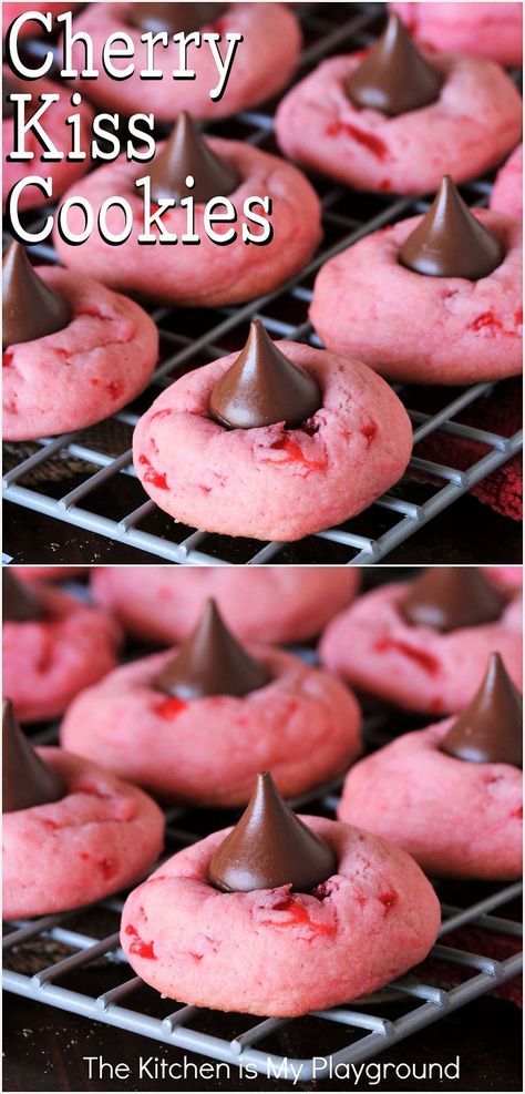 Cherry Kiss Cookies on Cooling Rack Cherry Kiss Cookies, Hershey Kisses Recipes, Valentines Nail Ideas, Valentines Nails Ideas, Valentines Box Ideas, Cherry Cookies Recipes, Kiss Cookie Recipe, Chocolate Kiss Cookies, Valentines Day Aesthetic