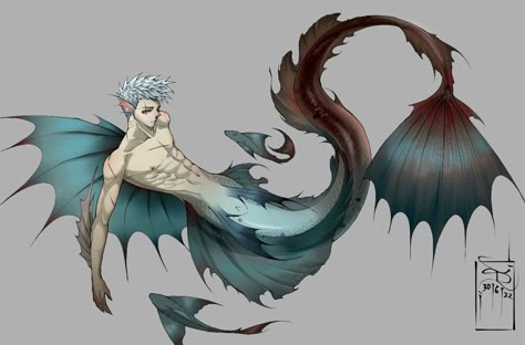 Evil Merman Art, Half Human Half Sea Creature, Merman Concept Art, Mershark Male, Cecaelia Art Male, Shark Merman Oc, Male Siren Oc, Sailfish Drawing, Male Siren Character Design