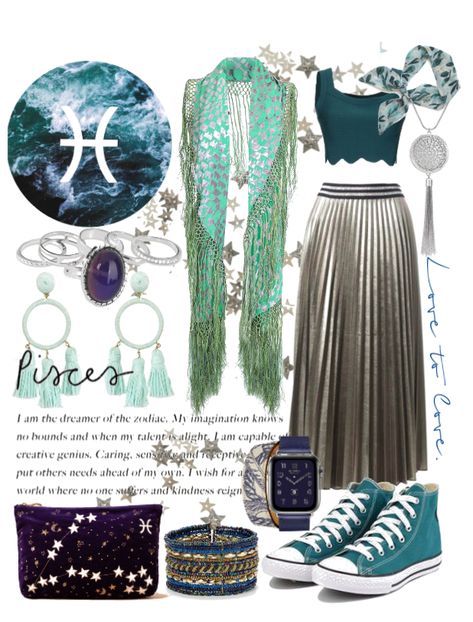 Pisces Fashion outfit ideas | Pisces Fashion Picies Zodiac Outfits, Pisces Inspired Outfits, Pisces Venus Outfits, Pisces Aesthetic Outfit, Pisces Venus Style, Pisces Outfits, Pisces Party, Dc Clothes, Innocent Archetype