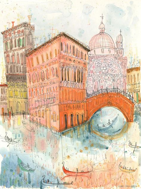 Clare Caulfield, Retro Storage, 심플한 그림, Italy Art Print, City Drawing, Tea Storage, Signed Artwork, Italy Print, Art Carte