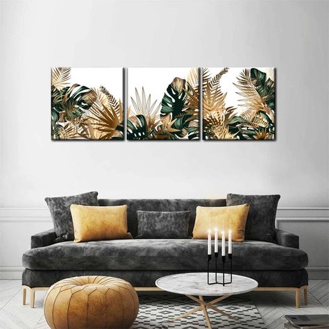 Posh Tropical Leaves Multi Panel Canvas Wall Art Leaves Wall Art, Leaf Artwork, Black And White Leaves, Set Of 3 Wall Art, Room Canvas, Monstera Leaves, Leaf Wall Art, Leaf Decor, Multi Panel Canvas