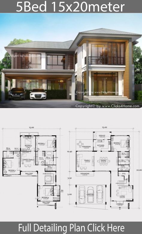 Villa Tugendhat, Philippines House Design, 5 Bedroom House Plans, Modern House Floor Plans, 2 Storey House Design, Sims House Plans, House Construction Plan, Model House Plan, Duplex House Design