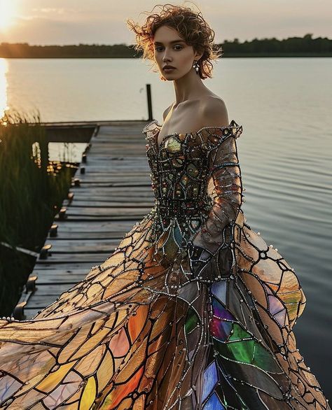 Glass Clothing, Colorful Gown, Runway Fashion Couture, Fantasy Dresses, Theme Dress, Fantasy Gowns, Fairytale Dress, Fantasy Dress, Gorgeous Gowns