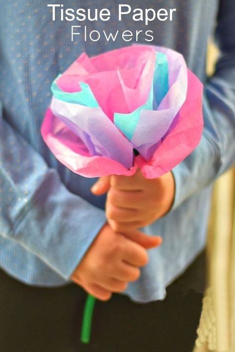 Tissue Paper Flowers For Kids, Spring Food Crafts, Fun Summer Games, Diy Tissue Paper Flowers, Flowers For Kids, Paper Flowers For Kids, Summer With Kids, Summer Craft Ideas, Tissue Paper Flowers Diy