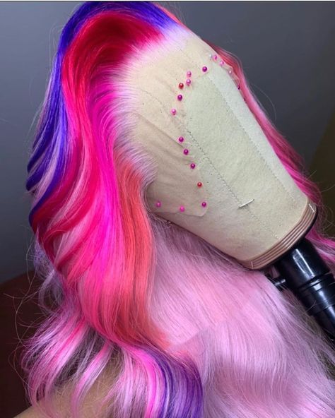 Custom Color Wigs, Peach Powder, Wigs Collection, Colorful Wigs, Rainbow Wig, Frontal Wig Hairstyles, Color Wigs, Cute Hair Colors, Creative Hair Color