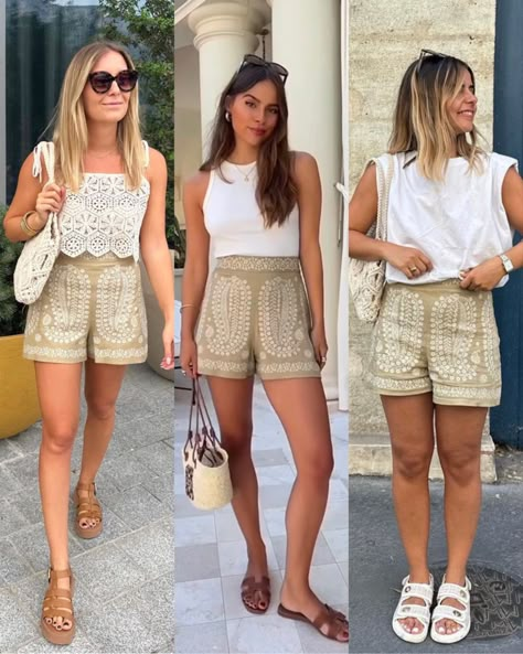 Zanzibar Outfit Ideas, Cartagena Outfit, Portuguese Style, Outfit Verano, Tulum Mexico, Style 2023, Vacation Outfit, Beach Outfits, Embroidered Shorts