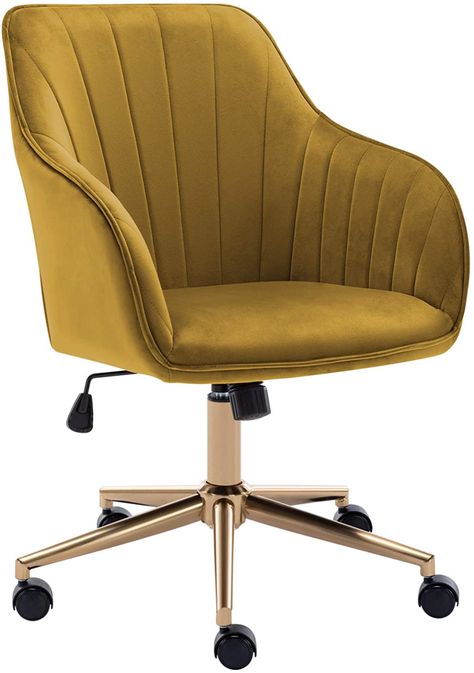 Amazon.com: Duhome Velvet Desk Chair with Wheels, Gold Desk Chair Adjustable Swivel Home Office Chair for Office Living Room Bedroom, Earthy Yellow: Kitchen & Dining Yellow Desk Chair, Bedroom Earthy, Gold Desk Chair, Gold Office Chair, Velvet Desk Chair, Cheap Desk Chairs, Earthy Yellow, Office Vibes, Yellow Desk