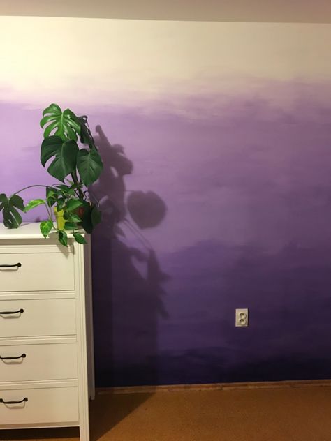 Purple Mural Wall, Purple Wall Painting Ideas Bedroom, Purple Wall Painting Ideas, Purple Ombre Wall, Purple Accent Wall Bedroom, Purple Wall Paint, Ombré Wall, Purple Accent Wall, Lavender Bedroom